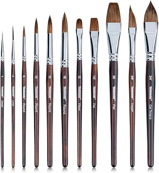 Transon 11pcs Sable Watercolor Brushes Professional Brush Set for Watercolor Painting Gouache Painting