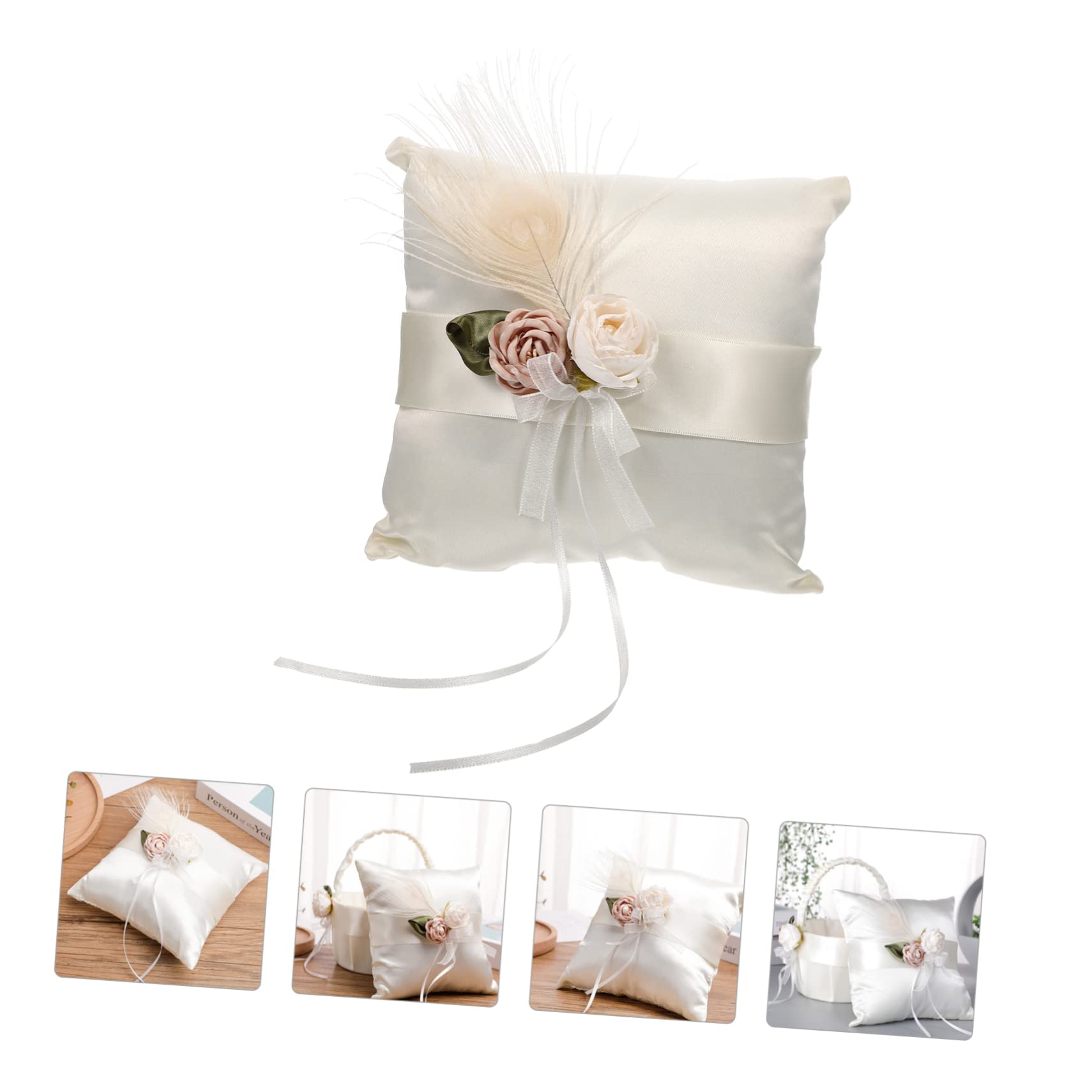 ABOOFAN 4pezzi Cuscino Portafedi Satin Decorativo Con Fiore e Fiocco Per Matrimonio Accessorio Elegante Per Cerimonie e Occasioni Speciali Per Matrimoni Interni Ed Esterni