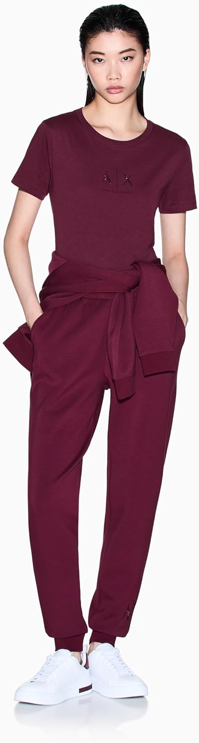 Armani Exchange Womens Rhinestone Logo Regular Fit Tee - Image 2