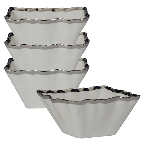 Regency Silver Set of 4 Square Porcelain Snack Bowls with