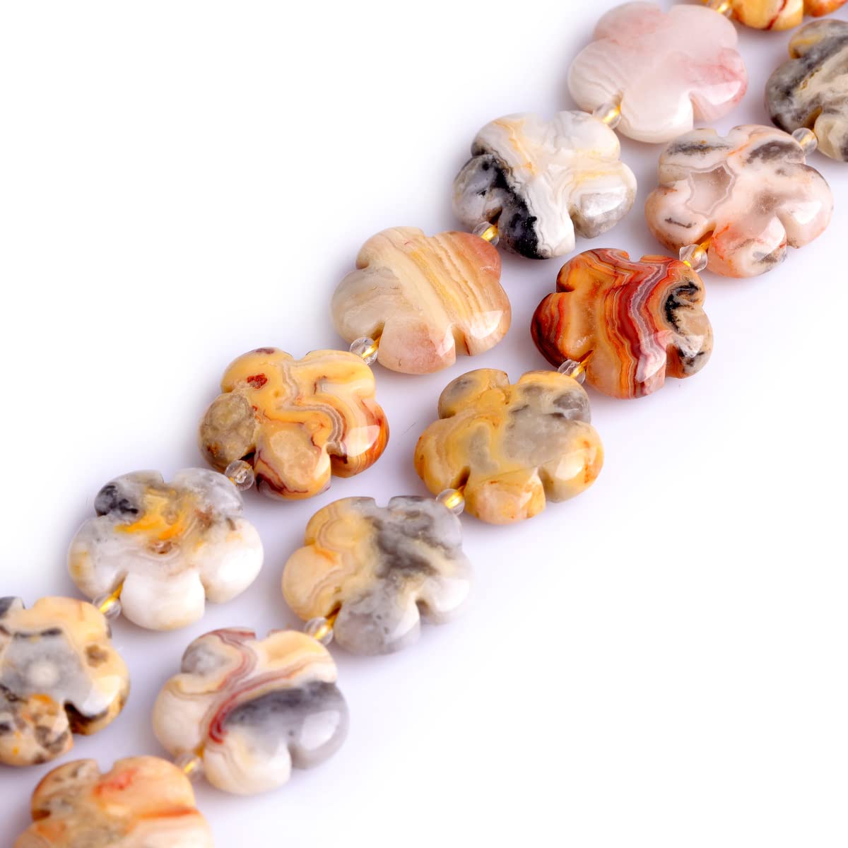 GEM-Inside 20mm Plant Flower Natural Crazy Lace Stone Gemstone Semi Precious Charms Beads for Jewelry Making Bracelet Necklace Pendant Earrings Chakras Beads