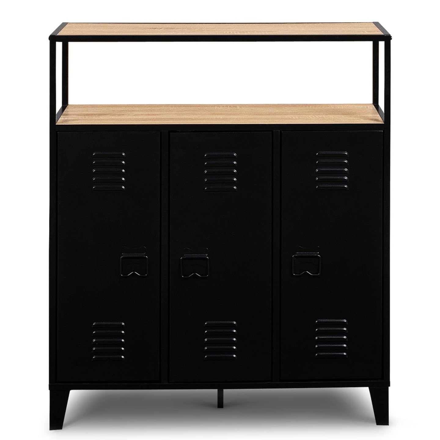 IDMarket - ESTER Buffet da bar a 3 ante in metallo nero con piano in faggio