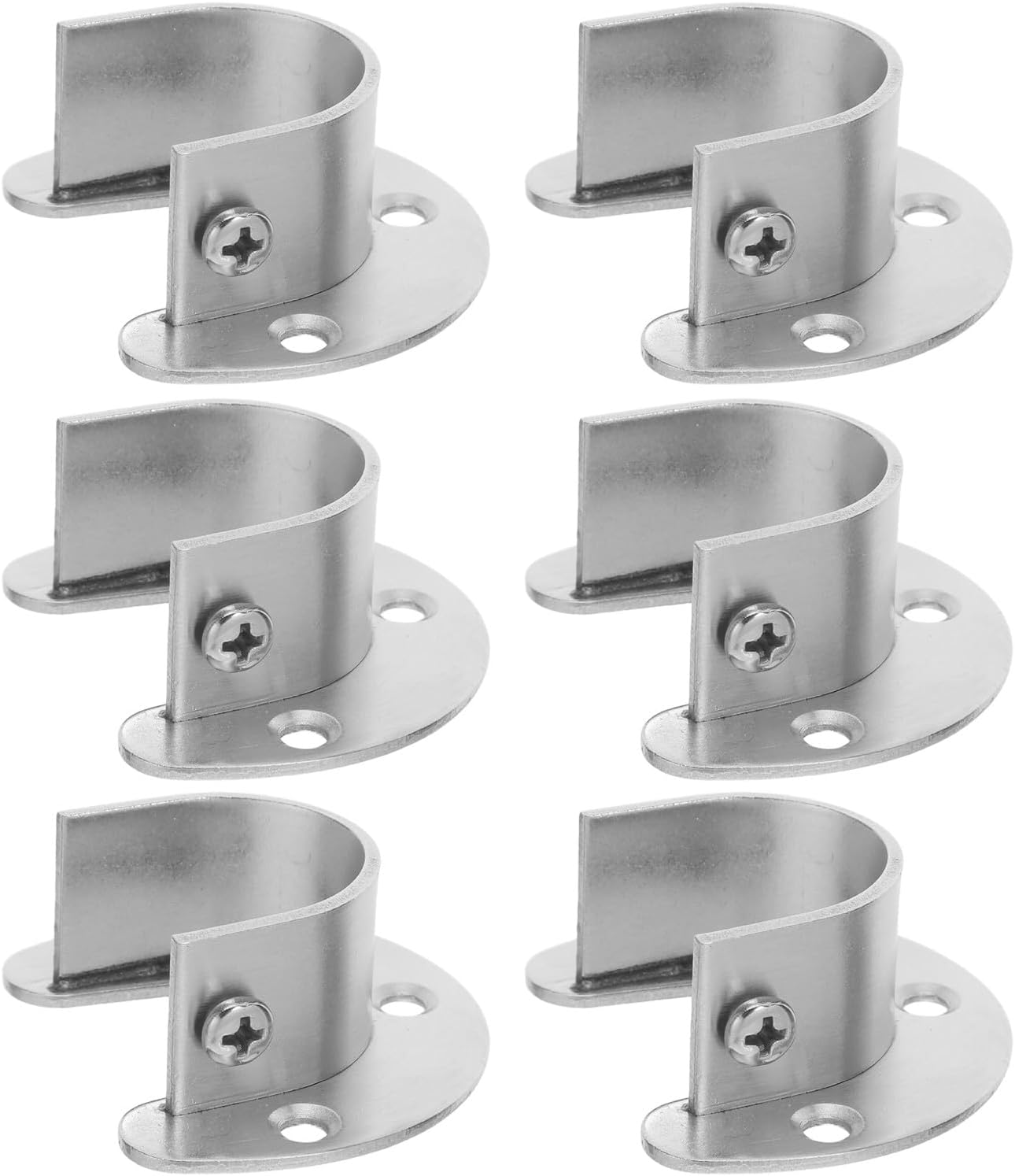 6pcs Stainless Steel Closet Rod Mounting Brackets - U-Shaped Flange Sockets 1.3in Diameter for Clothes Pole Holder - Heavy Duty Stable Fixing Rod Support for Bedroom Organization Black