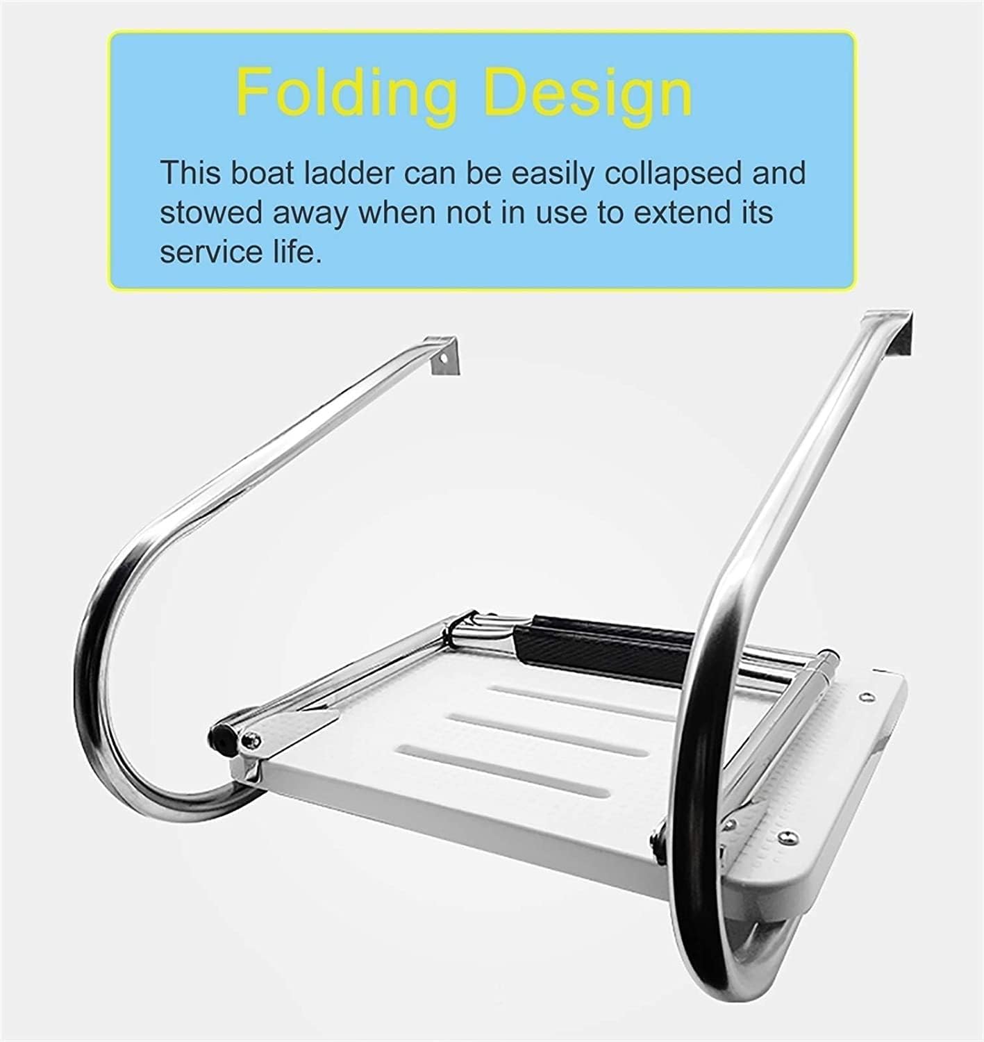 Dock Boat Ladders 2 Steps Pontoon Boat Ladder with Swimming Platform & Handrail, Stainless Steel Swim Deck Ladder, Outboard/Marine Yacht Extension Ladder