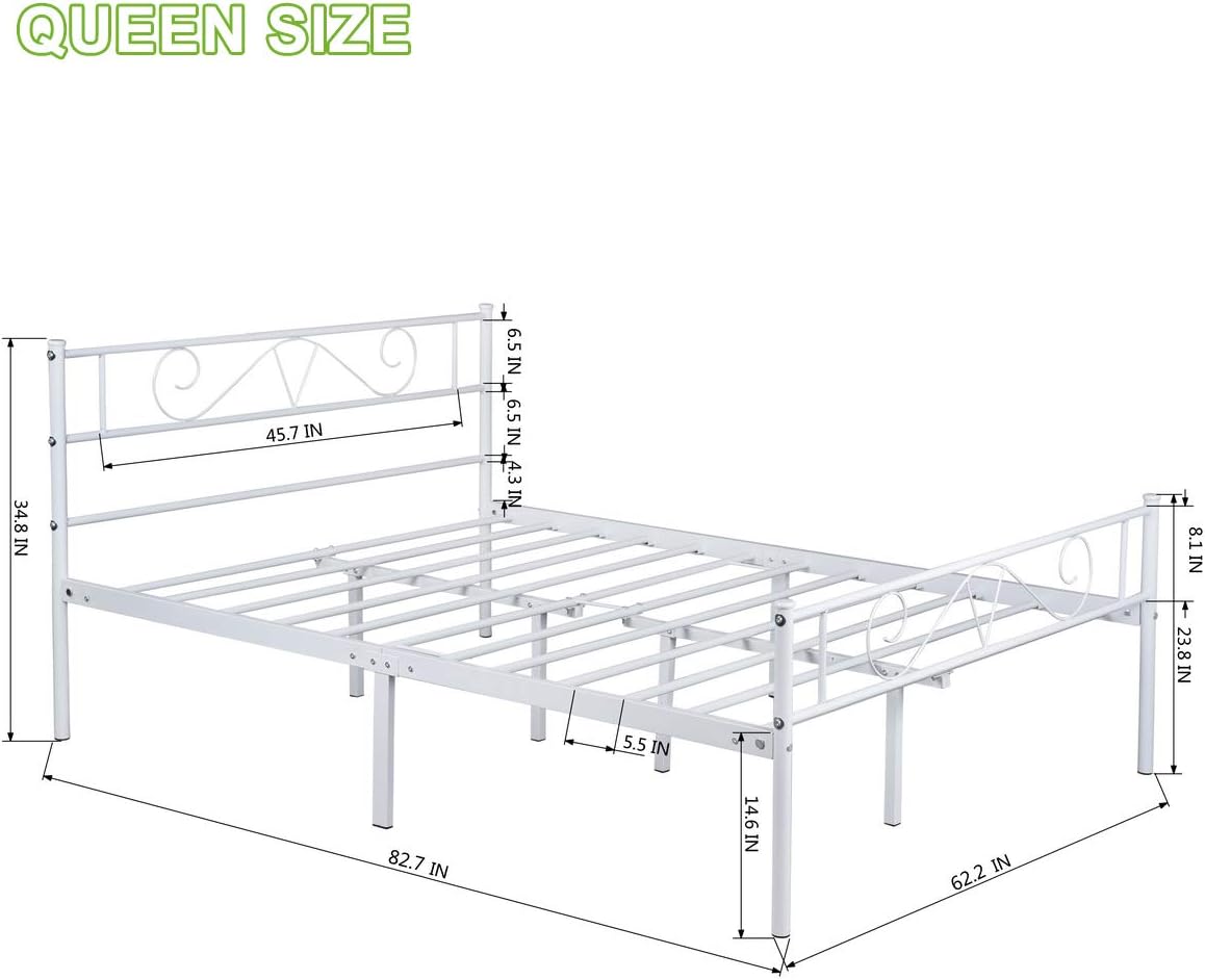 Double Bed Queen Size Bed Frame Metal Platform Headboard Steel Foundation