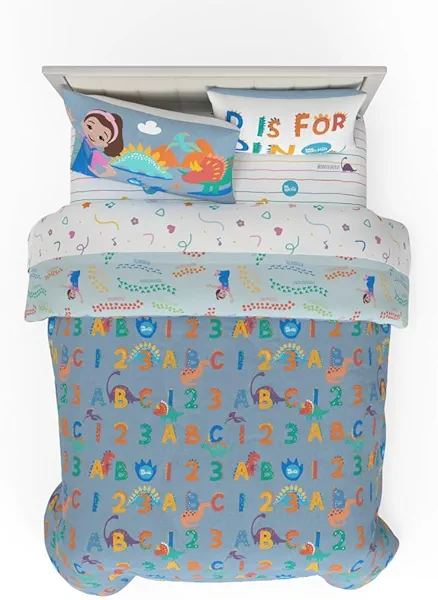 Franco Ms. Rachel Educational Adventures Dino Learning Kids Bedding Super Soft & Cozy Reversible Microfiber Comforter and Sheet Set, 7 Piece Full Size, (Officially Licensed Product)