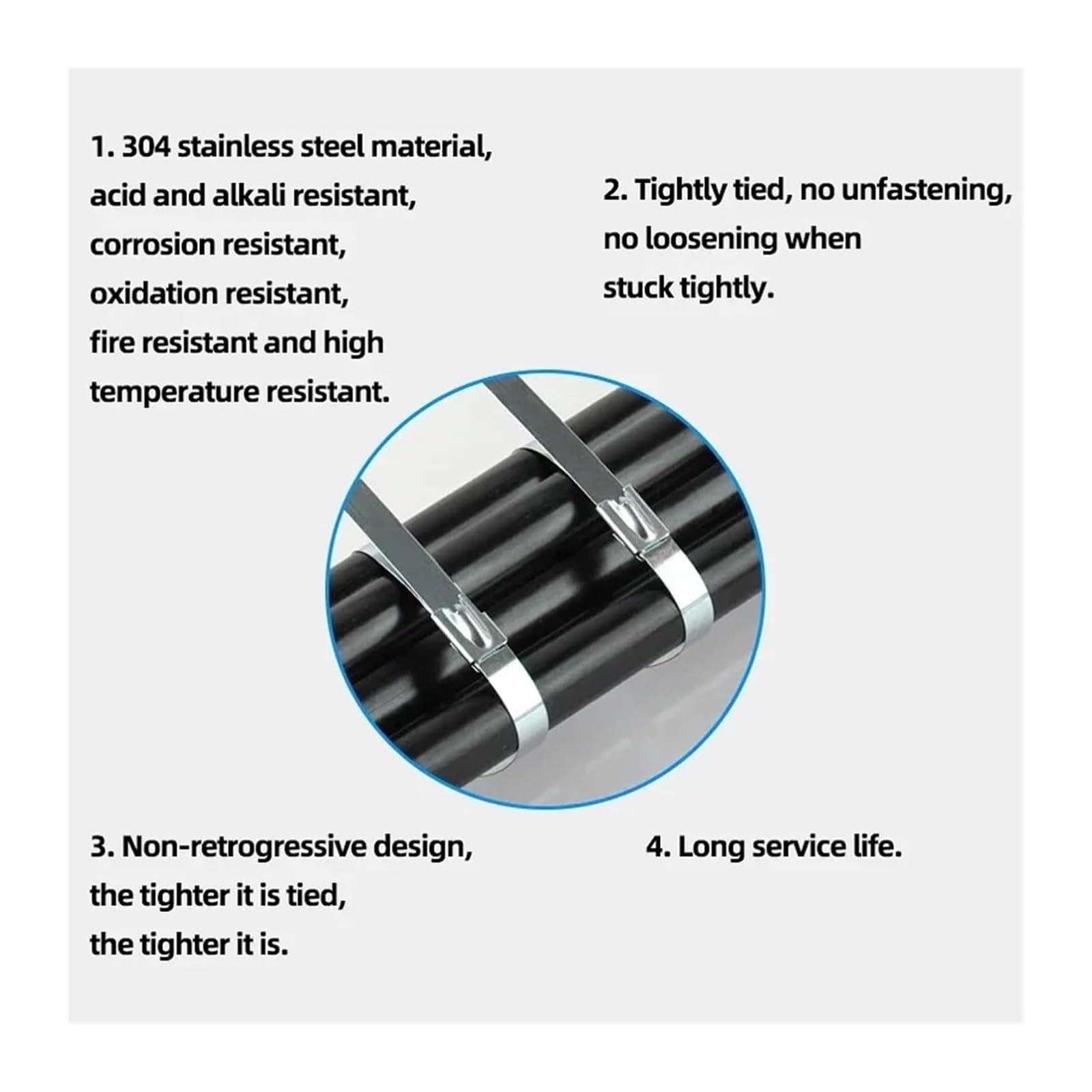 Metalowe opaski zaciskowe, Metalowe opaski kablowe ze stali nierdzewnej 304, opakowanie 100 sztuk 7,9x(100-1000) mm(7.9x300mm)