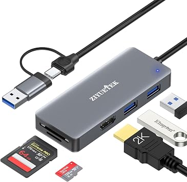 USB 3.0 to hdmi Adapter&USB c to hdmi Adapter 2 in 1,ZIYUETEK 5-in-1 USB C and USB3.0 Docking Station, Suitable for Laptop and PC with Windows7/8/10/11