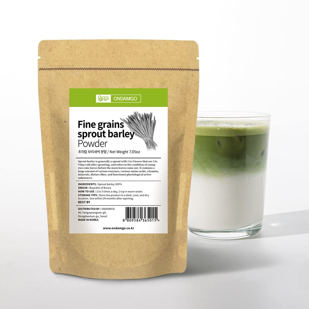 ONDAMGOUltra-fine Barley Sprout Powder 7.05 Ounces for Tea, Any Salad, Pasta and Veggie Cakes, Cupcakes, or breads - Vegan Friendly Superfood (Ultra-fine Barley Sprout Powder)