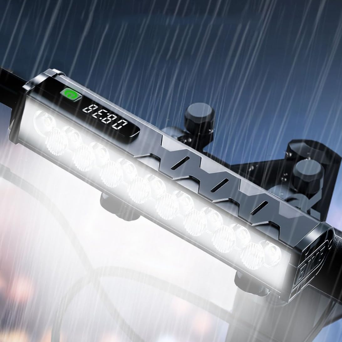 Éclairage Avant pour Vélo, Lampe Ultra-puissante 4800 Lumens, Rechargeable par USB avec Affichage Numérique La Puissance, 17 LED, Indice D'étanchéité IP65 pour Route, Le VTT Et Les Trajets Quotidiens