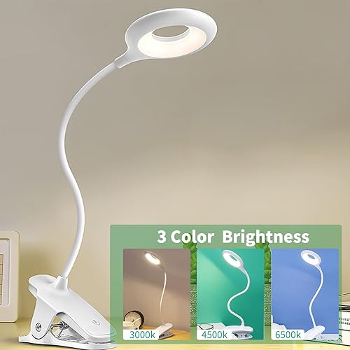 Miniatura 3 de Lámpara de escritorio con clip, luz de lectura portátil, recargable, mini lámpara de clip, luces esenciales de clip para dormitorio, montaje en
