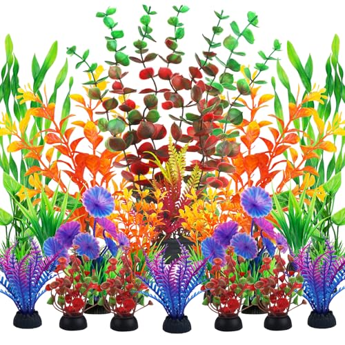 QUOZUO Fish Tank Decorations Plastic Plants Large, Aquarium Artificial Plants Decor Colorful Ornament Safe for All Fish - 20pcs