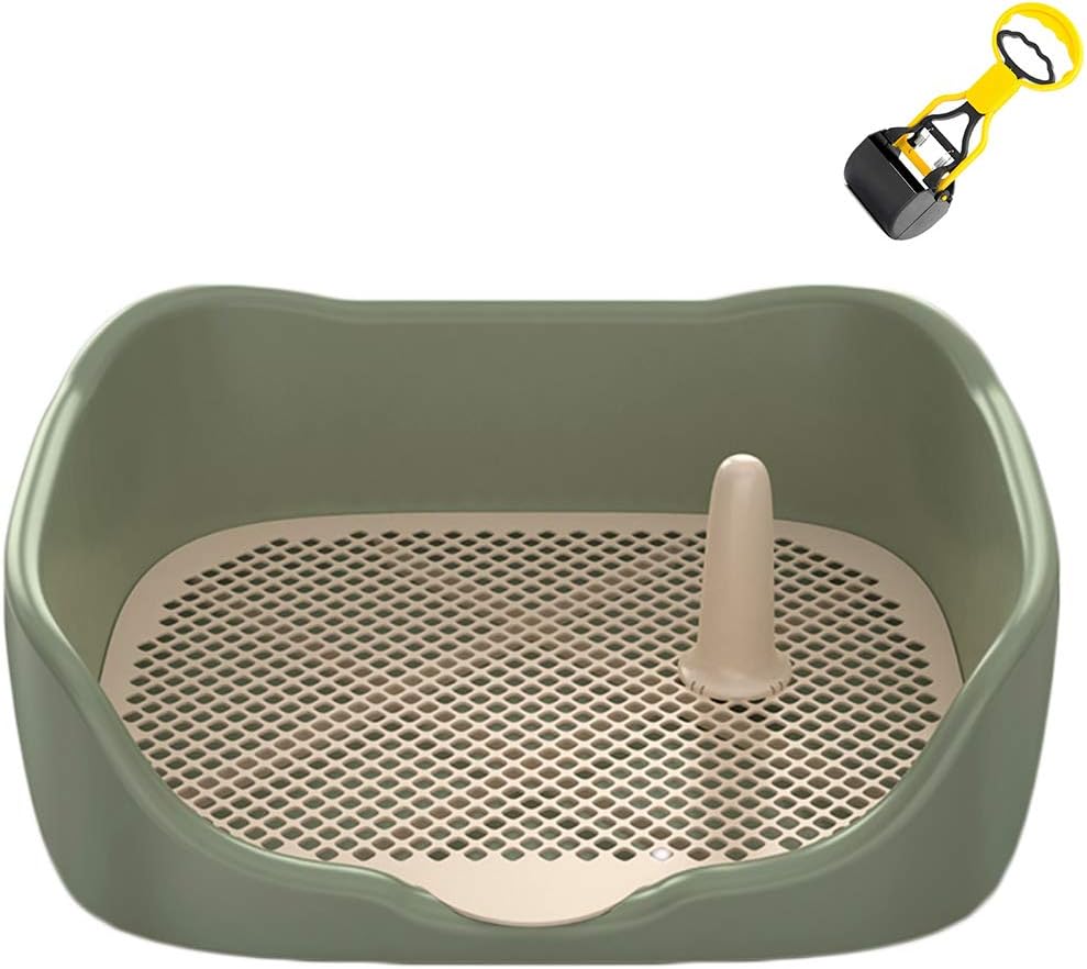 Puppy Potty Pet Litter Box, Indoor Training Dog Restroom Toilet Tray, Plastic Urine Pad Holder with Pee Post, Fence Removable Easy to Clean,Green,55X46x17cm : Pet Supplies