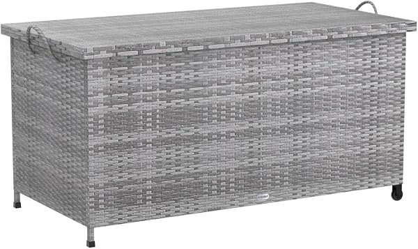 CASARIA® 270 Litre Polyrattan Garden Storage Box with Wheels | Waterproof UV Resistant | Inner Lining | 117x53x60cm Patio Furniture Cushion Chest with Gas Pressure Lift Lid | Grey - 4
