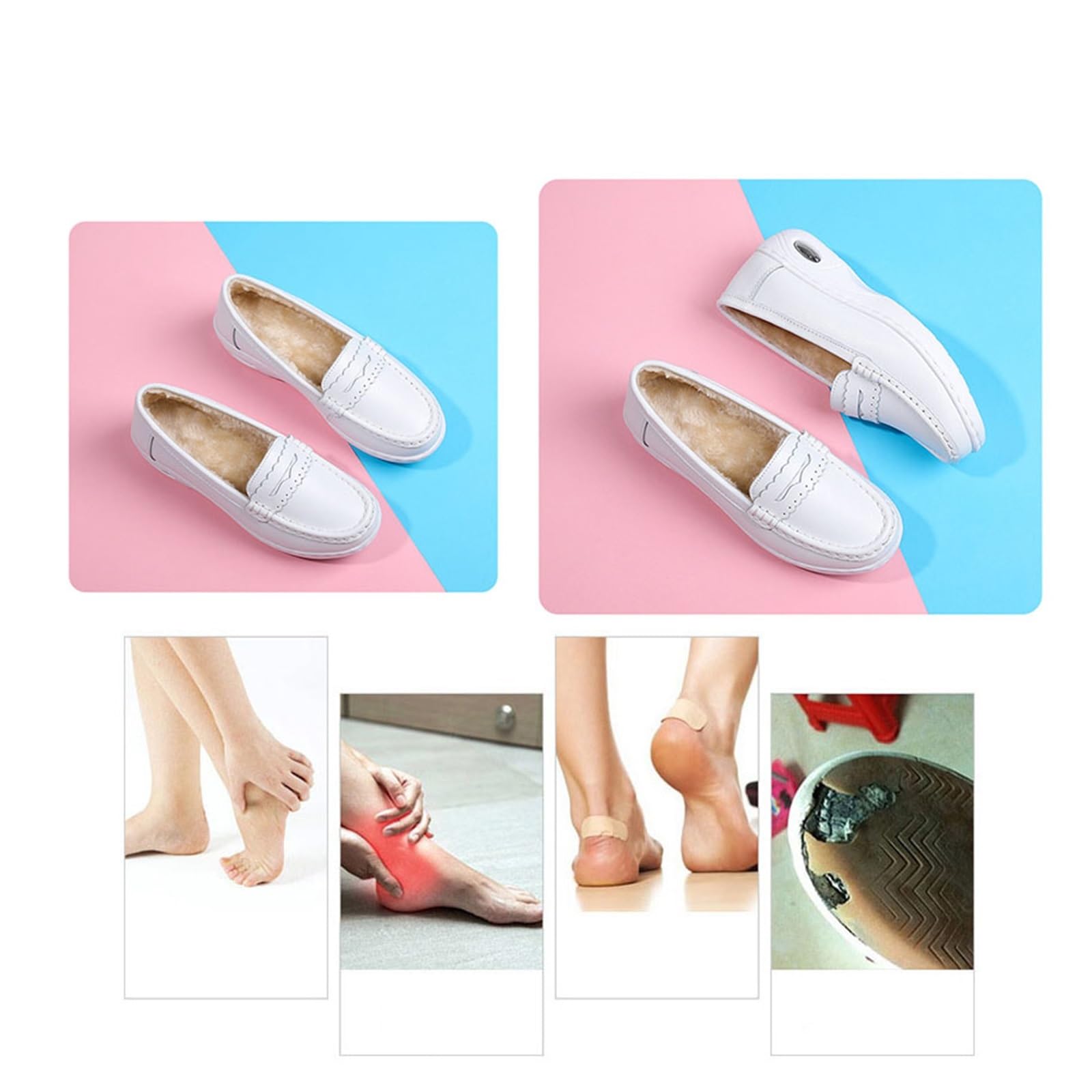 Sandalias Ortopédicas para Mujer, Zapatos De Enfermería Ligeros Transpirables Sin Cordones Y Antideslizantes para Mujer, Mocasines Blancos Restaurante Que No Cansan Los Pies