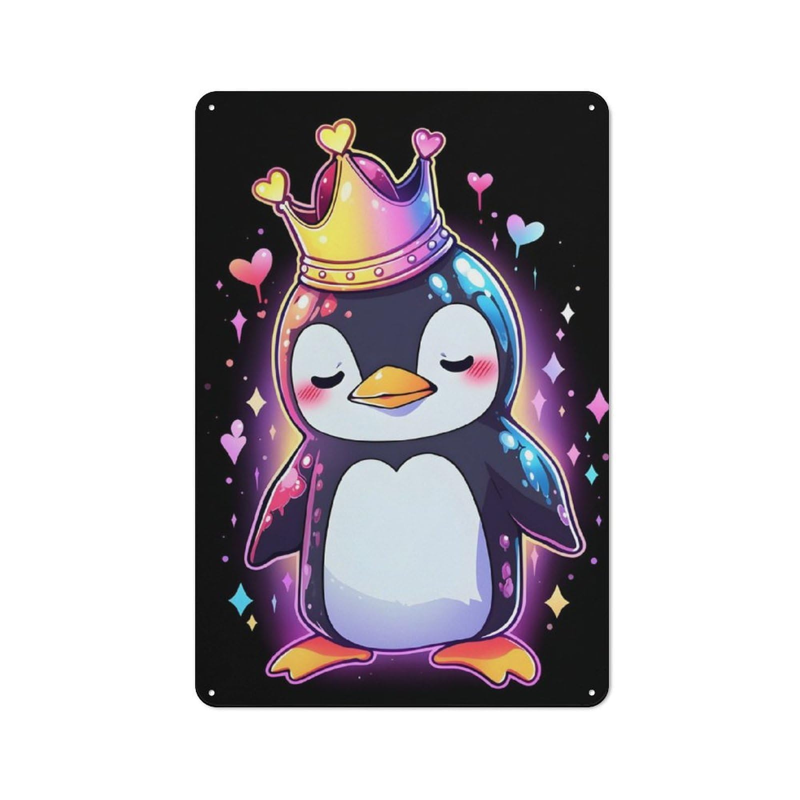 Junmoney Colorful Penguin King Vintage Tin Sign 30X20cm With For Guest Room Or Hallway, For Vintage Wall Decor Fans, For Themed Room Decoration
