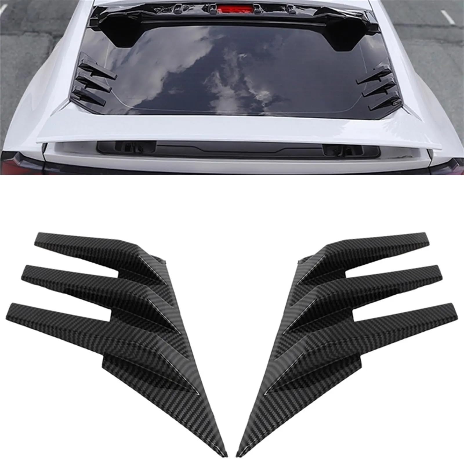 Autofensterleisten Heckscheiben-Seitenspoiler-Lüftungsöffnungen, Dekoration, allgemeine Fensterlamellen, universelles dekoratives Außenflügelzubehör Jalousien-Autoaufkleber(Carbon Fiber Look)