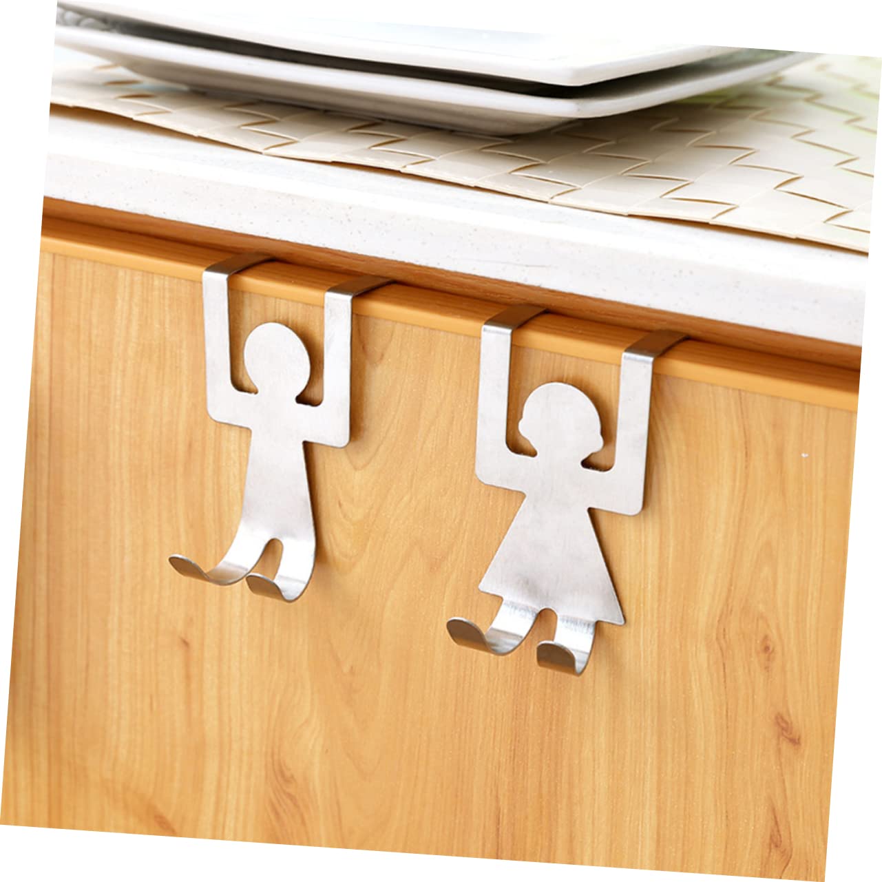 KOCKSHION 4pcs Stainless Steel Over The Door Hooks Unique Cartoon People Shape Hangers for Towels Coats Bags No Tools Required for Bathroom and Home Use