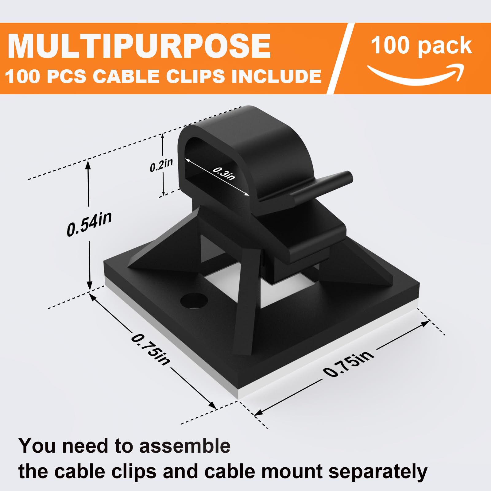 Confezione da 500 supporti adesivi per fascette con cerniera da 1,9 cm, con clip multiuso con foro per viti, con supporto per filo, include 100 clip (nero)