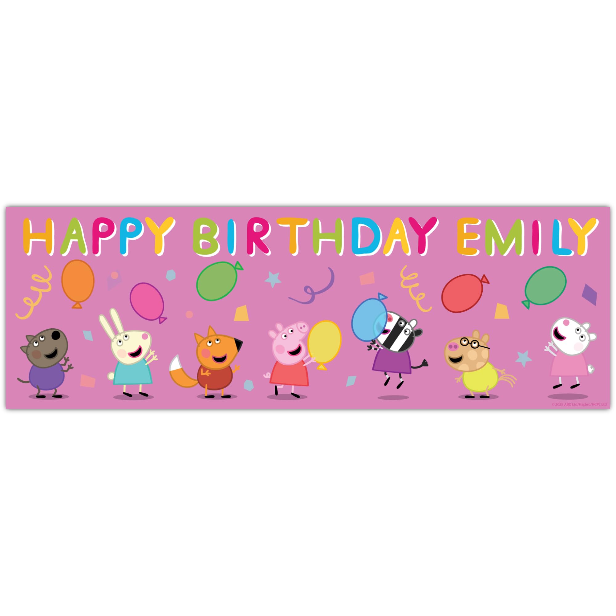 Peppa Pig Birthday - Party Balloons Pink Personalised Banner Wall Sticker (180cm width x 60cm height)