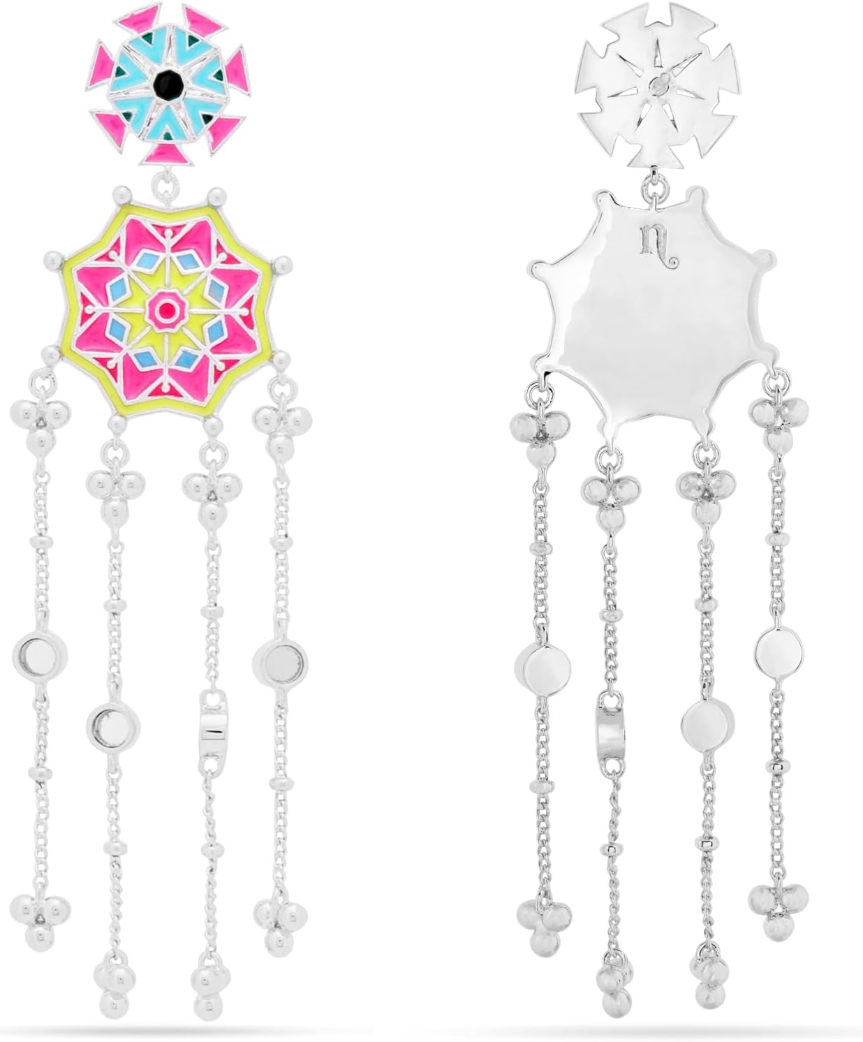 Color Blast Nubian Desert Star Lotus Brass Dangle Earrings, Vibrant Geometric Design - Image 4