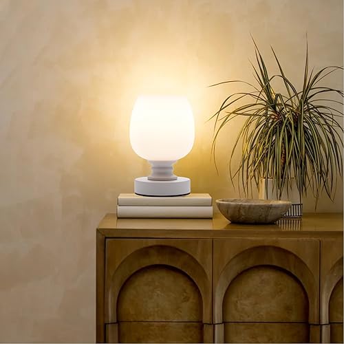 Miniatura 5 de MAINDECO Lámpara táctil de mesita de noche, control táctil regulable de 3 vías y puertos de carga USB, lámpara de escritorio con pantalla de vidrio