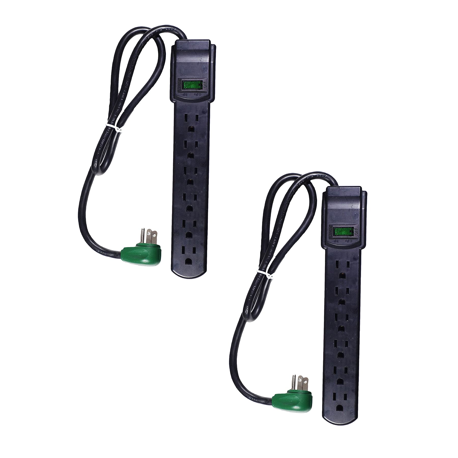 GoGreen Power Inc. (G-16103MSBK-2) 6 Outlet Surge Protector, 2.5FT Cord, Black, 2 Pack