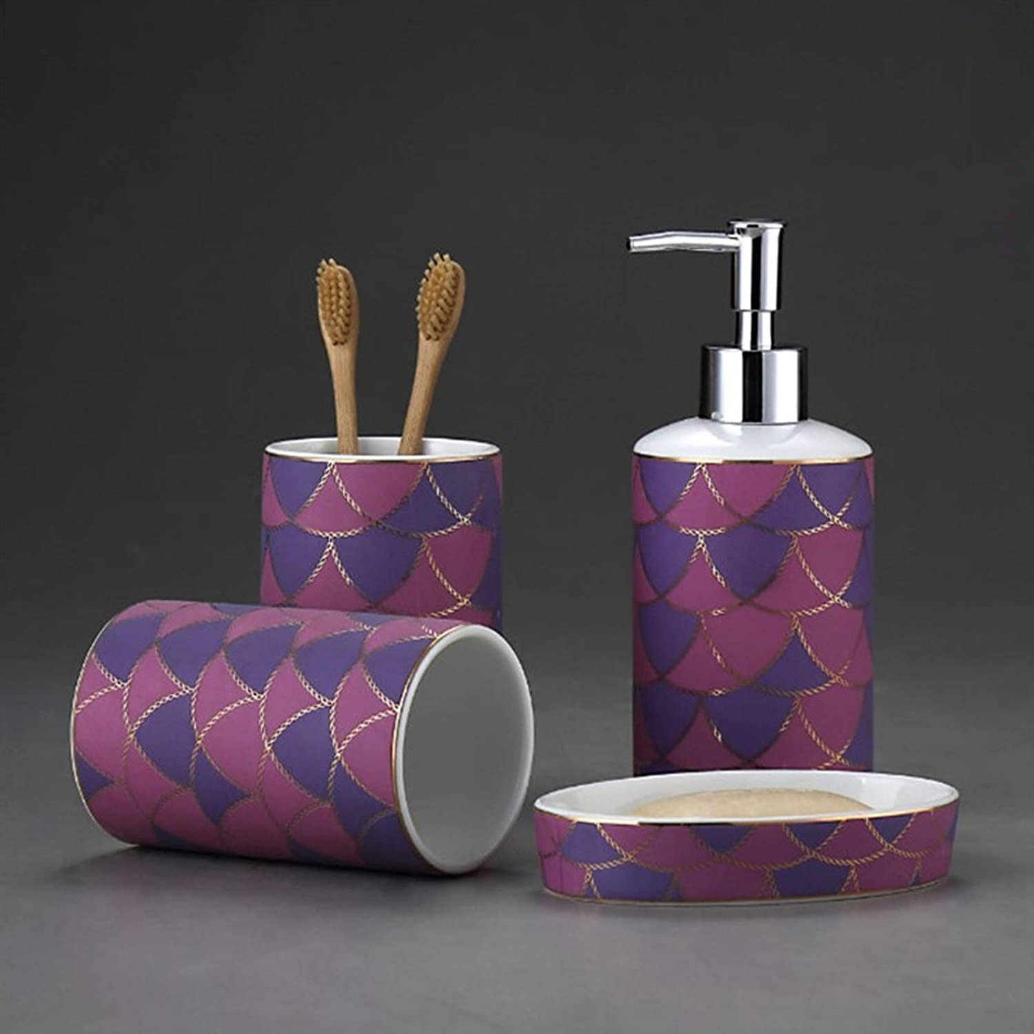 Arbeitsplatte Badezimmer Zubehör Set Badezimmer-Zubehör-Set, 4-teilig, Matte Textur, Bad-Ornament, Keramik, Lila, Bad-Set Im Nordischen Stil Badezimmer Set