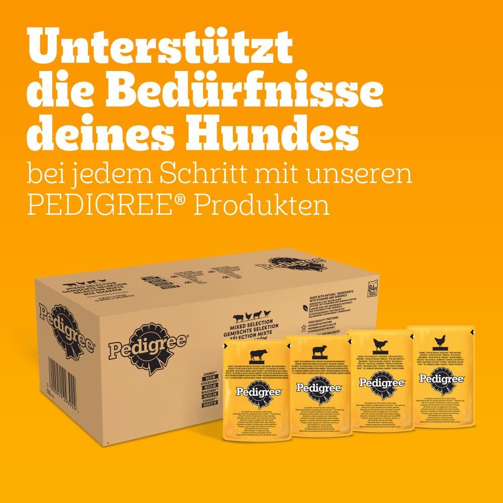PEDIGREE Adult Multipack Gemischte Selektion in Gelee - Hundenassfutter im Portionsbeutel für erwachsene Hunde - 4 Varietäten - 84 x 100g