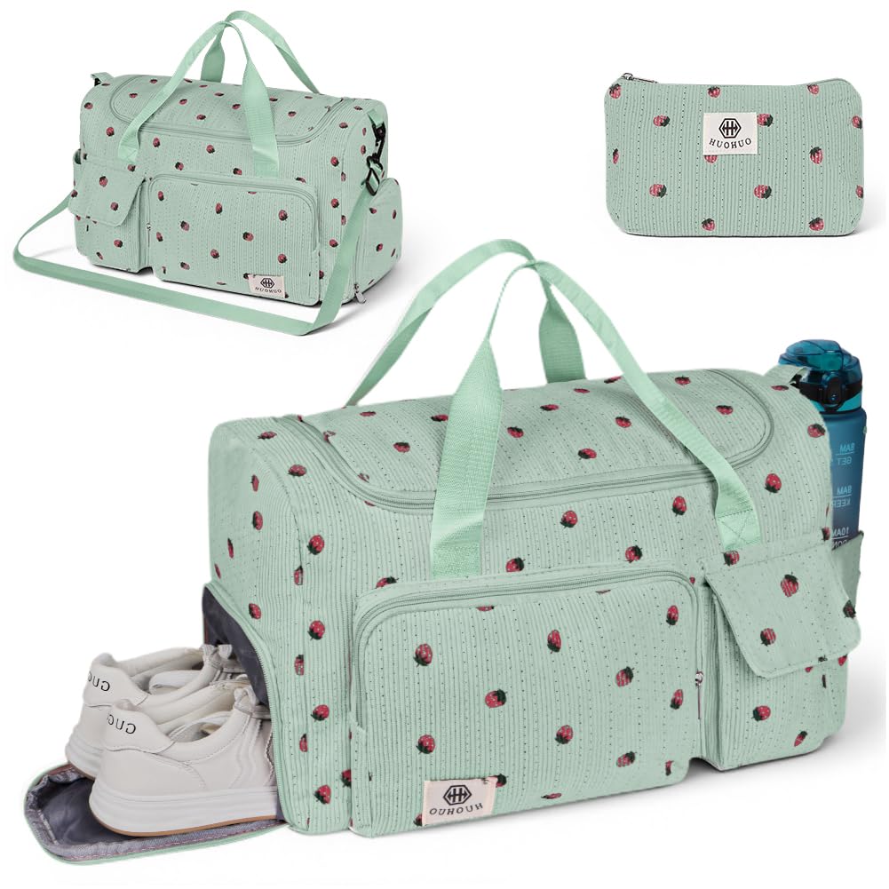 Adiwo Large Gym Bag Womens, Sports Bag with Shoes Compartment, Multiple Compartments, Foldable Overnight Weekend with Wet and Dry Separation, Large + Small Holdall for Gym Sports and Travel, Green