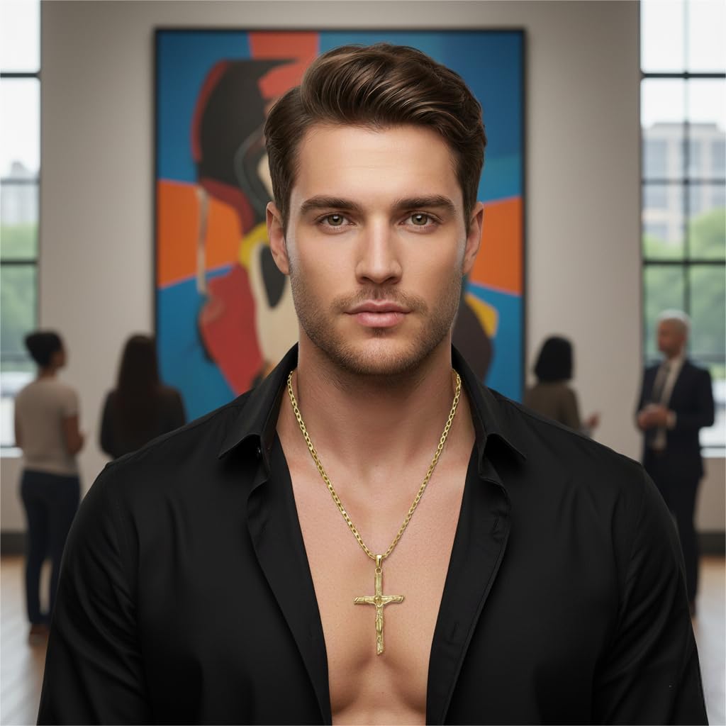 14K Gold Cross Necklace for Women Men 14K Gold Crucifix Pendant Chain Jesus Cross Necklace Religious Jewelry Christian Gift - Image 2