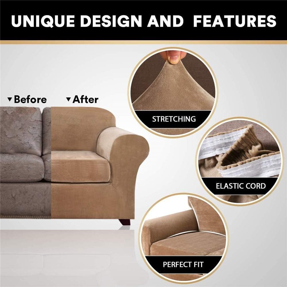 Couch Covers Sofa Slipcovers Velvet Sofa Cover with Separate Cushion Covers, Stretch Ultra Soft Plush Sofa Slipcover,Sofa Protectors for Pets/Dogs/Kids Sofa Covers WEWYQSJXBXF-31231(Color:Camel,Size:1
