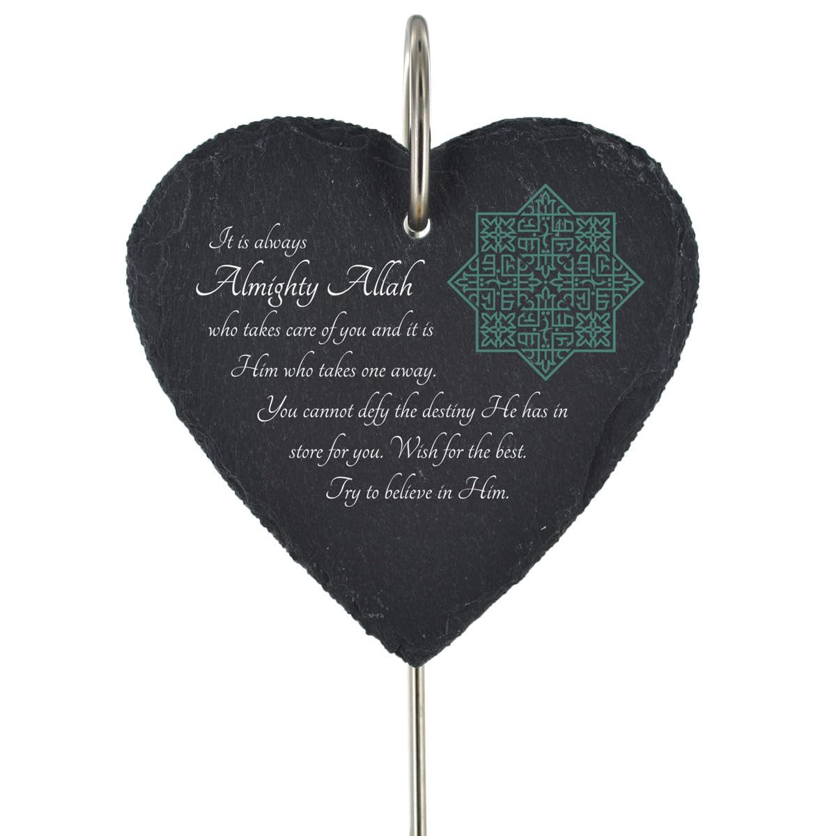 Global Designs Slate With Protective Coating & Uv Print Islamic Muslim Grave Stick Marker Plaque Ornament Memorial Slate Heart Sentimental Tribute Graveside Decor 25X11cm