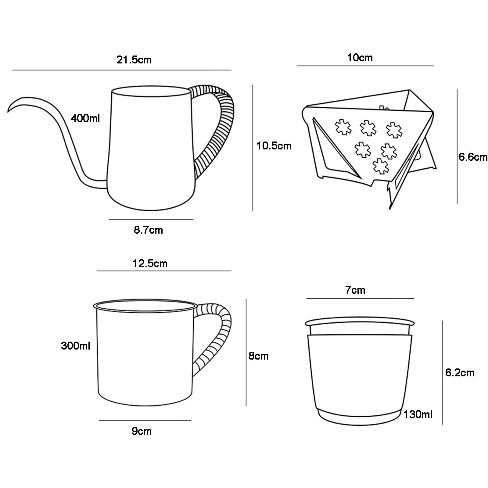 Juego De Cafetera con Hervidor De Cuello De Cisne Soporte De Filtro Hueco De Acero Inoxidable con Filtros De Café De Papel, Juego De Cafetera Manual De Bricolaje para Amantes del Café