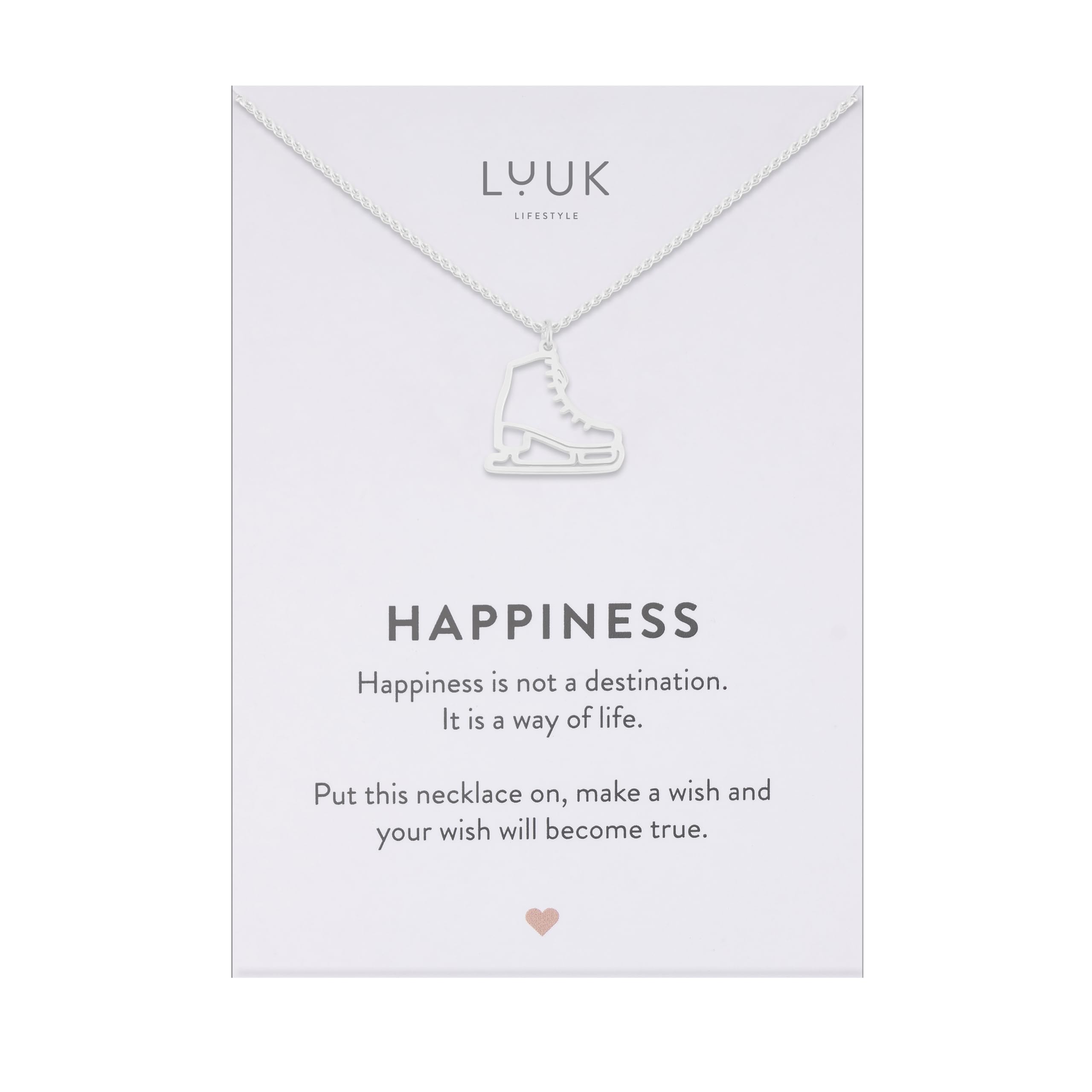 LUUK LIFESTYLE Collana con ciondolo diverso e acciaio inossidabile 50 cm, con carta HAPPINESS, idea regali donna, lei, ragazza, compleanno, portafortuna, gioielli elegante, argento, or, rosa