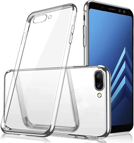 Jinghuash Kompatibel mit Huawei Honor HA lle A berzug Plating TPU Transparent Case mit Farbig Rahmen Ultra dA nn Durchsichtig TPU Silikon SchutzhA lle StoAYfest Bumper HandyhA lle-Silber