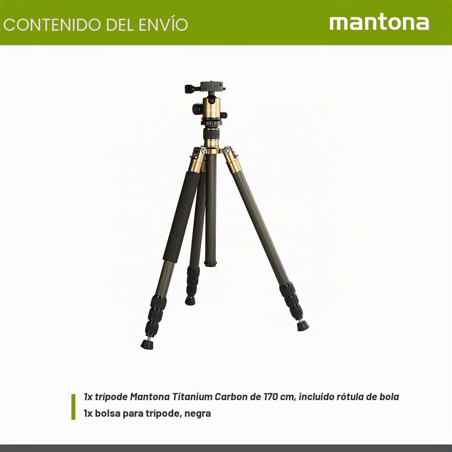 Mantona Titanium Carbon Stativ - Trípode Completo, Gris metálico