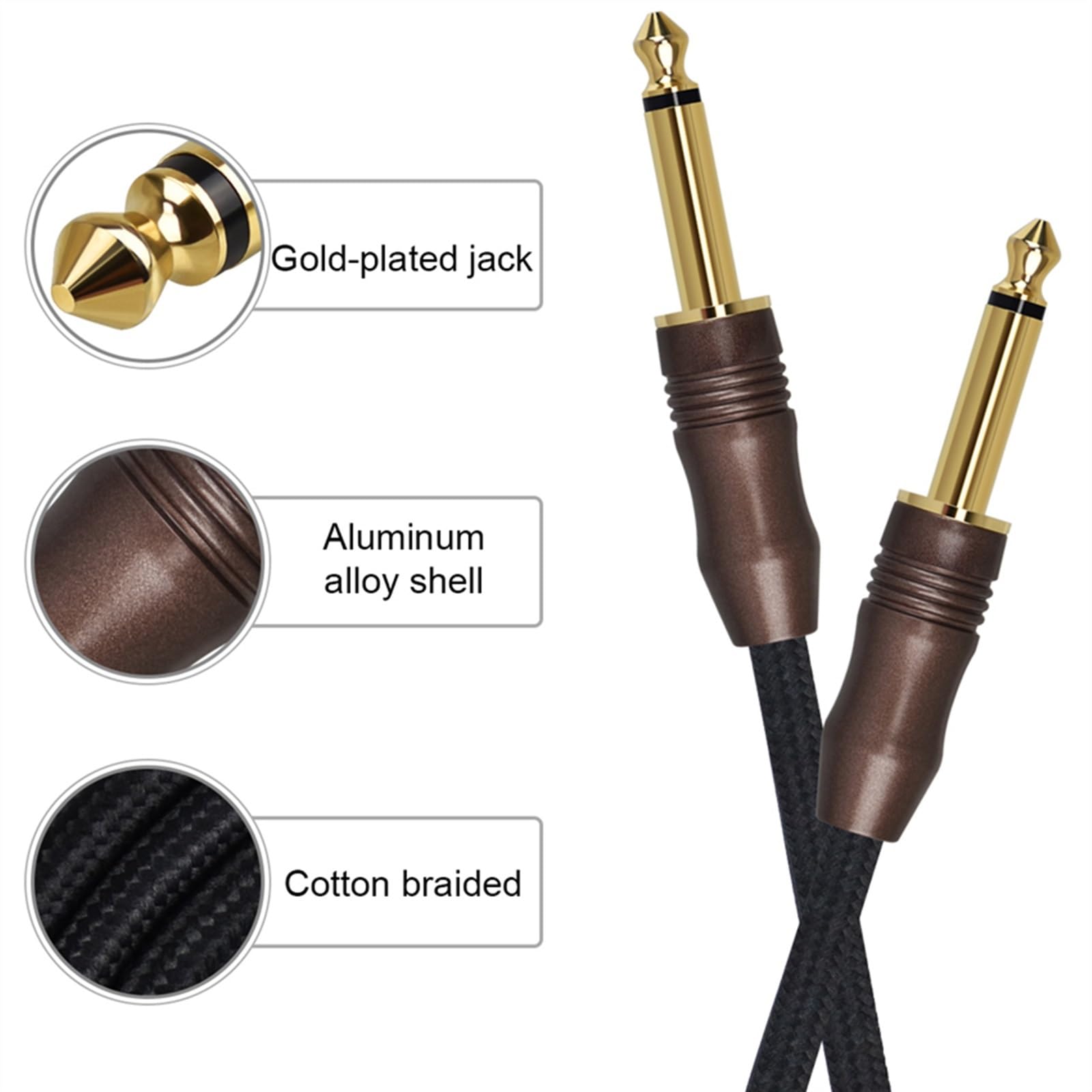kabel audio do gitary 6.35mm Kabel Audio 1/4in Kabel Gitarowy Męski Na Męski 6.3 Kabel Przewód Gitarowy Do Gitary Elektrycznej (Color : 2m)