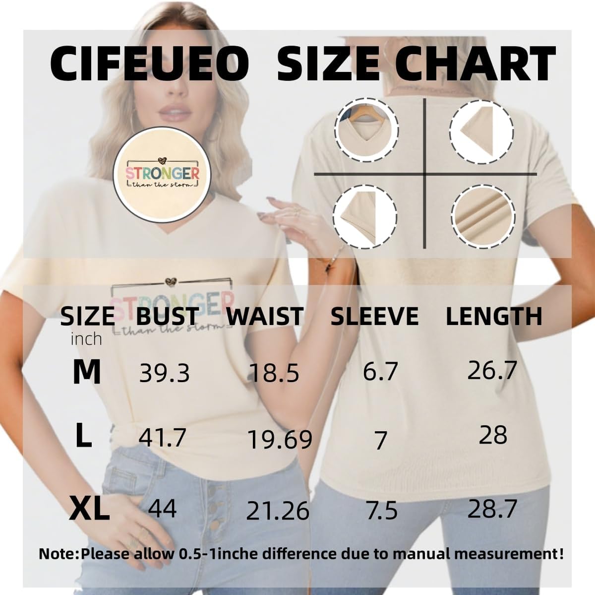 Women Stronger Than The Storm Shirt Inspirational Motivational Shirt Easter Religion V Neck Trendy Faith Tee Top - Image 4