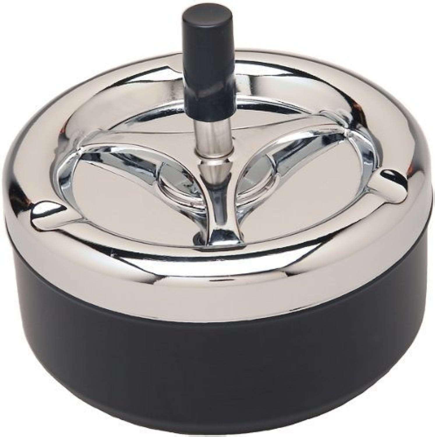 LUCIENNE Round Push Down Ashtray with Spinning Tray Black -A32