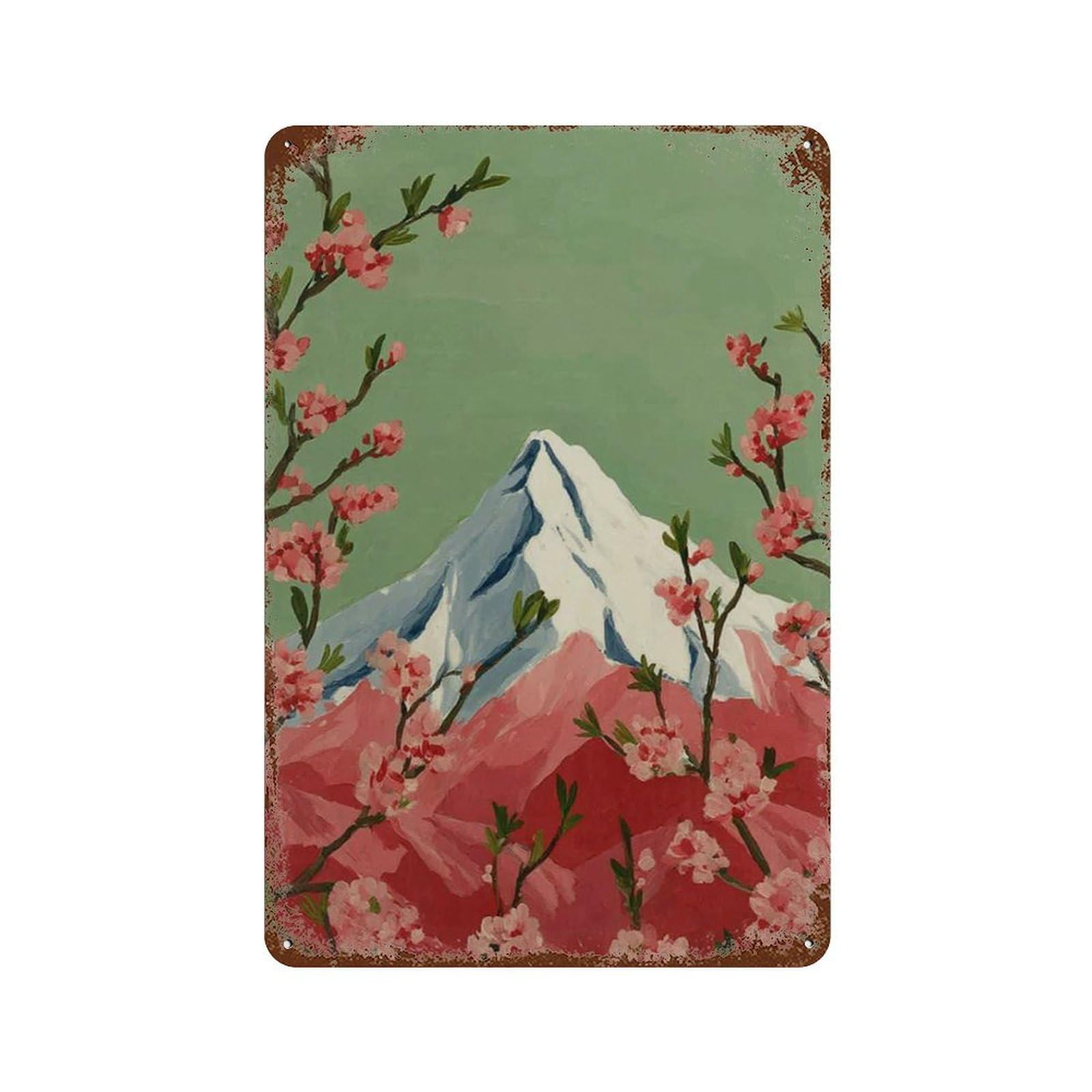 xiaoxiaoshen Mount Fuji Cherry Blossom Japanese Landscape Pink Sakura Mountain Wall Decor Art Metal Tin Poster Modern Home Decor Art Home Bar Shop Decorations Vintage Sign 30x20cm