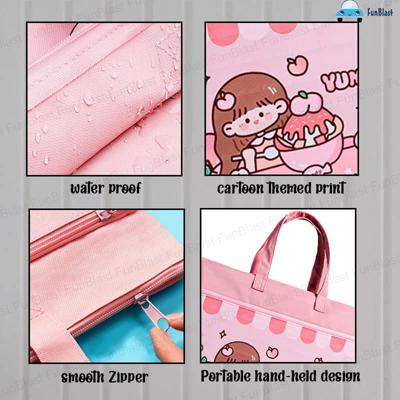 FunBlast Canvas Carrying Hand Bag – Multi-Purpose Shopping Bag, Tote Bag, Vegetable Bag, Lunch Bag, Water-Proof Reusable Travel Bag with Handle Strap and Zipper (Pink) 2