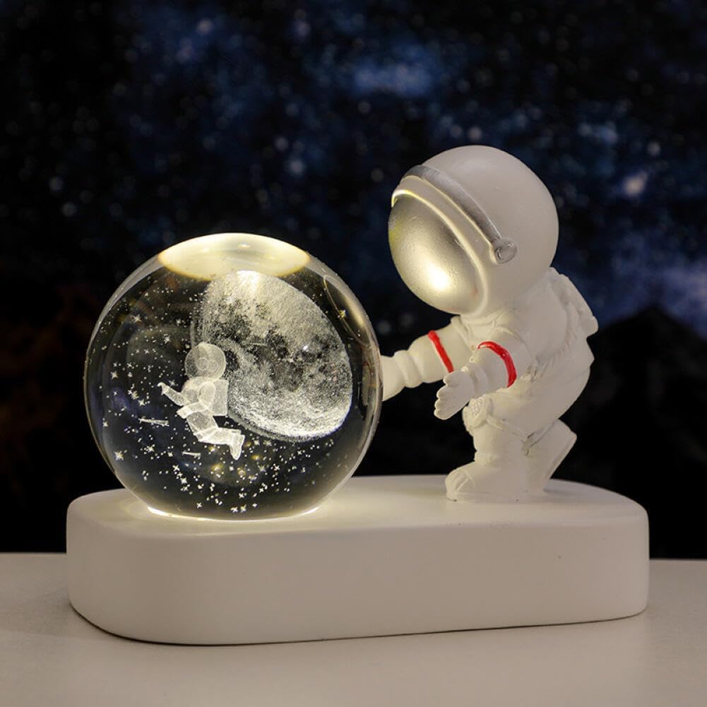 Astronaut 3D Crystal Night Light Crystal Glass Ball Universe Gifts with Laser Engraved Model Space Astronomy Planets Kids Night Light Sphere Home Decor Best Gifts for Children & Adults (3D-Planet)