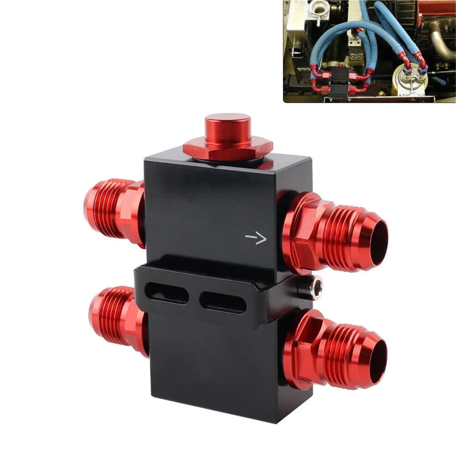 Adattatore per Piastra Sandwich per Filtro Olio Motore e radiatore Olio in Alluminio ricavato dal Pieno con termostato Olio in Linea e Raccordo AN10 per termostato.