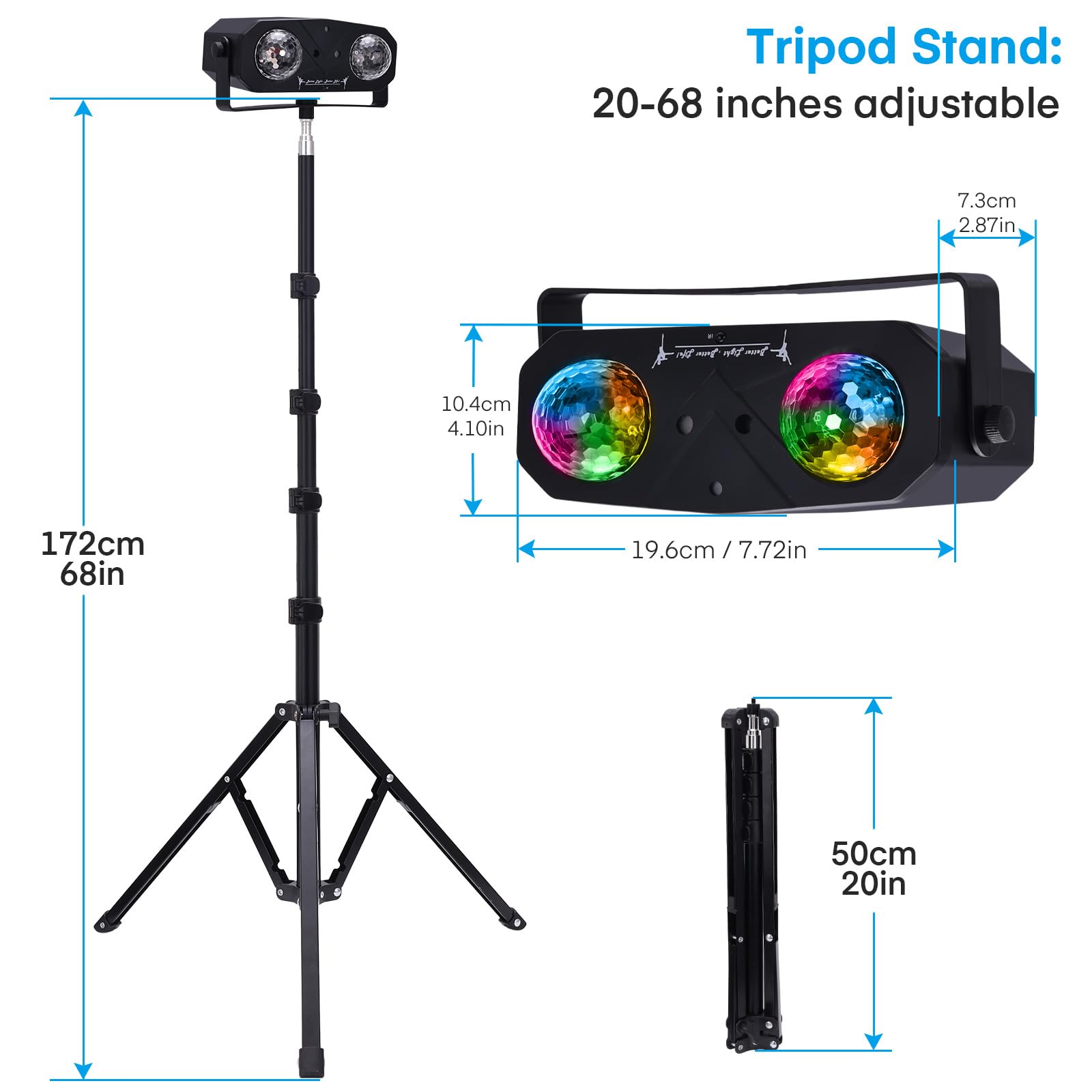 Lumières Disco 5 en 1 avec Trépied - Kaléidoscope, Motifs Rouge et Vert, Activation Sonore et Effet Stroboscopique - Boule Disco Portable pour Fête d'Anniversaire, Soirée, Mariage et Club