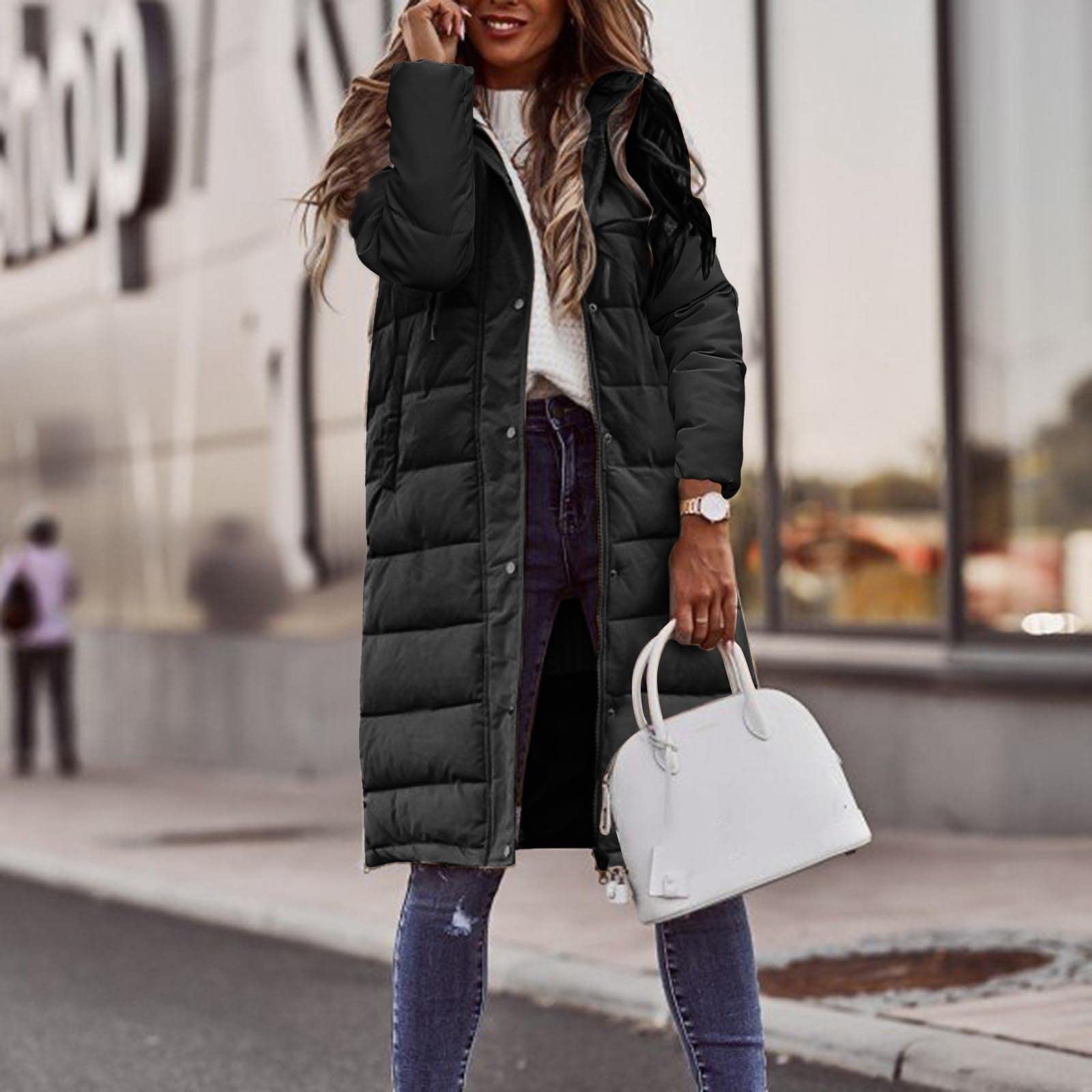 Générique Gilet Automne - Hiver - ExtéRieur Automne Hiver Doudoune Femme Sans Manches Parka Gilet Long À Capuche Femme Chaud Manteau En Duvet Fermeture éClair Couleur Unie Veste Longue Blouson #39