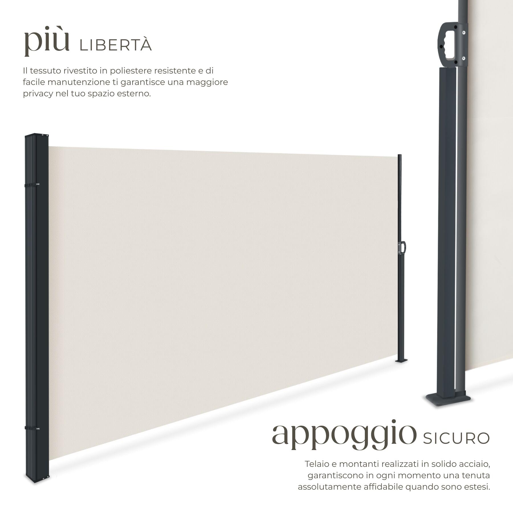 Tectake Tenda Laterale Avvolgibile Estensibile 300 x 200 cm Paravento Esterno Acciaio Beige