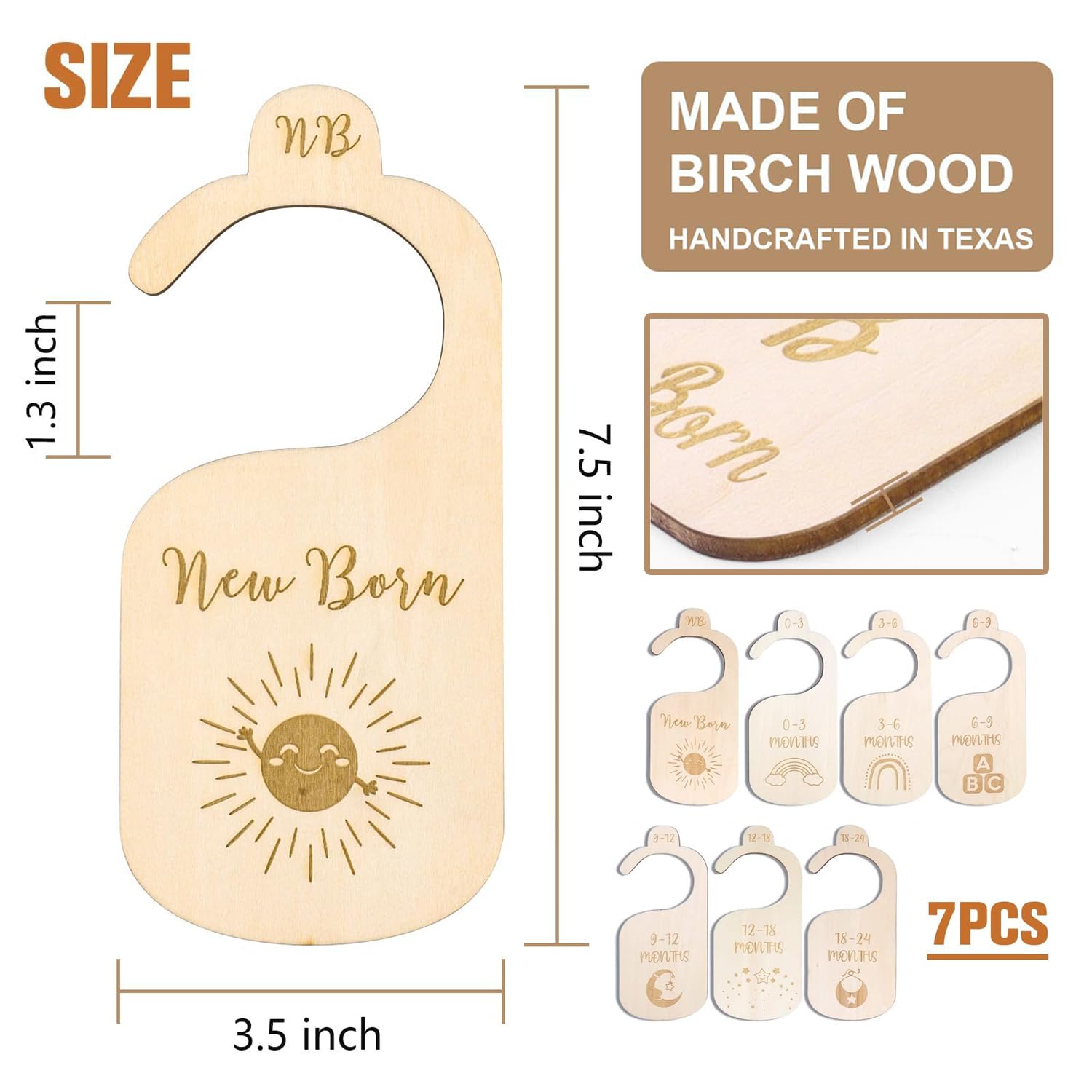 XNBTFK 7Pcs Baby Wardrobe Dividers,Baby Clothes Dividers,Wood Double-Sided Organizer From Newborn To 24 Months,Wardrobe Dividers,Wardrobe Dividers For Baby Clothes,Baby Clothes Organiser - Image 2