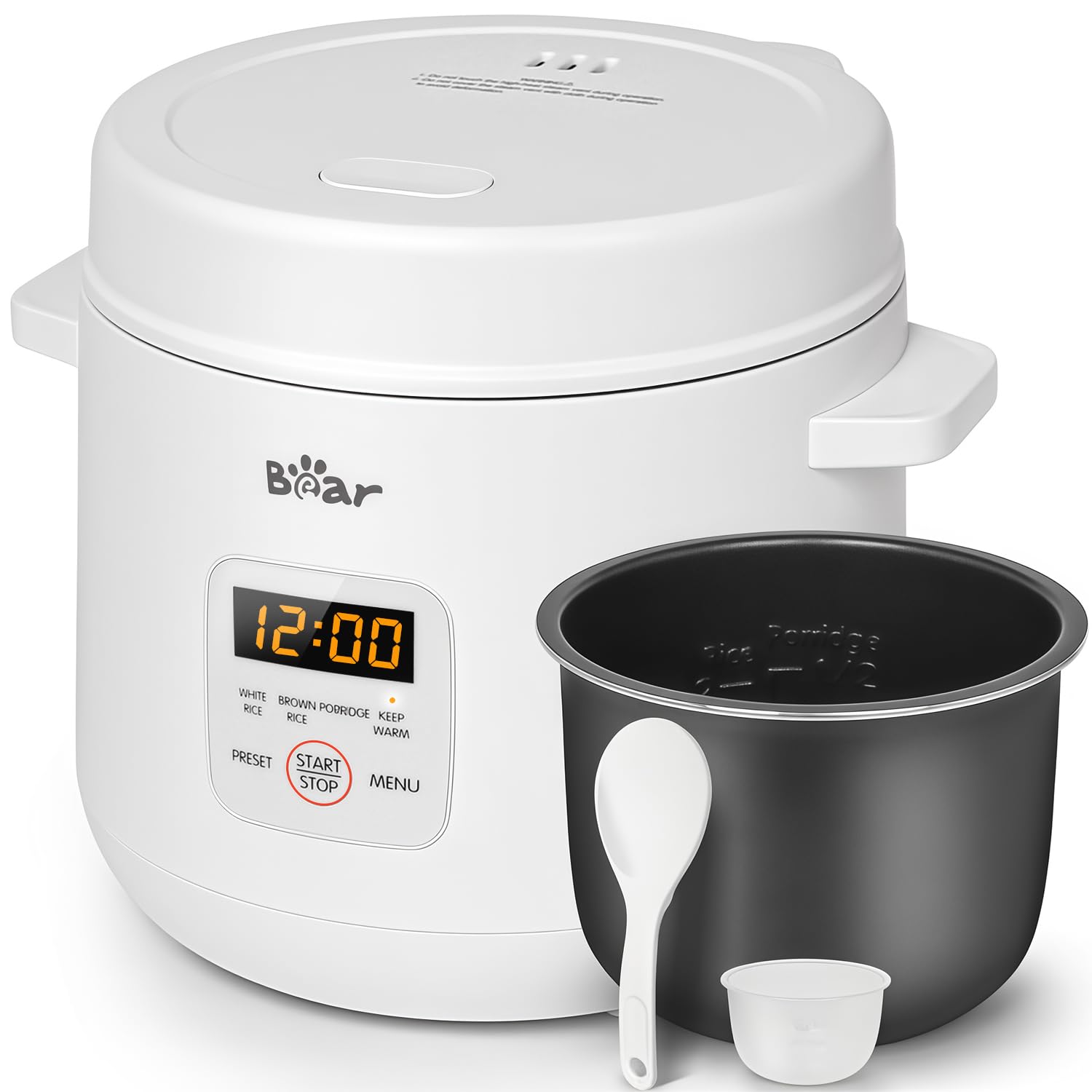 Bear Arrocera de 2 tazas sin cocer, multifuncional 300 W, cocina eléctrica de arroz con función de conservación del calor, función preestablecida, mini olla eléctrica de arroz, color blanco