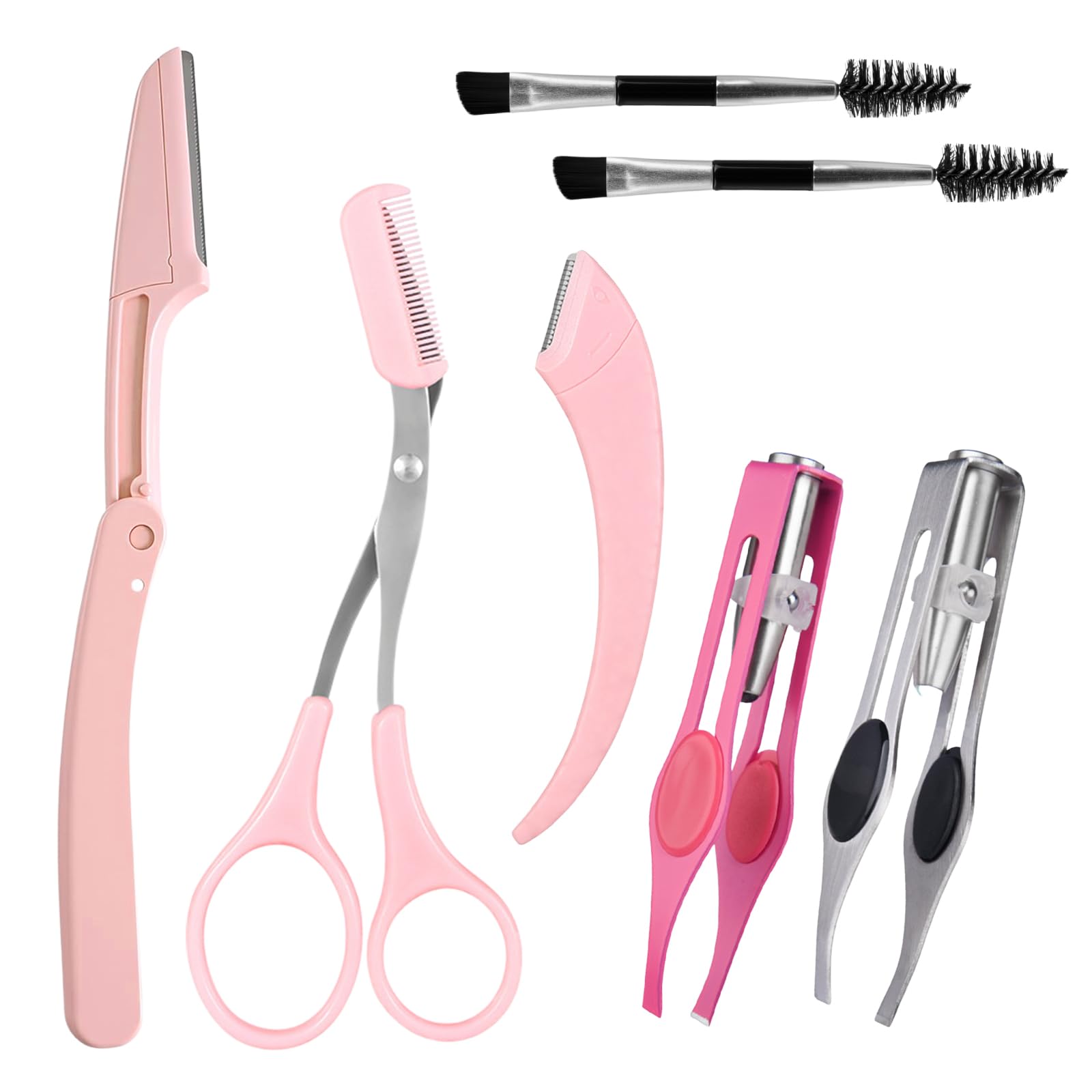 Tweezers with Light, 7Pcs Eyebrows Grooming Set with Eyebrow Scissors, Razors*2, Double-Ended Brush*2 for Women & Men